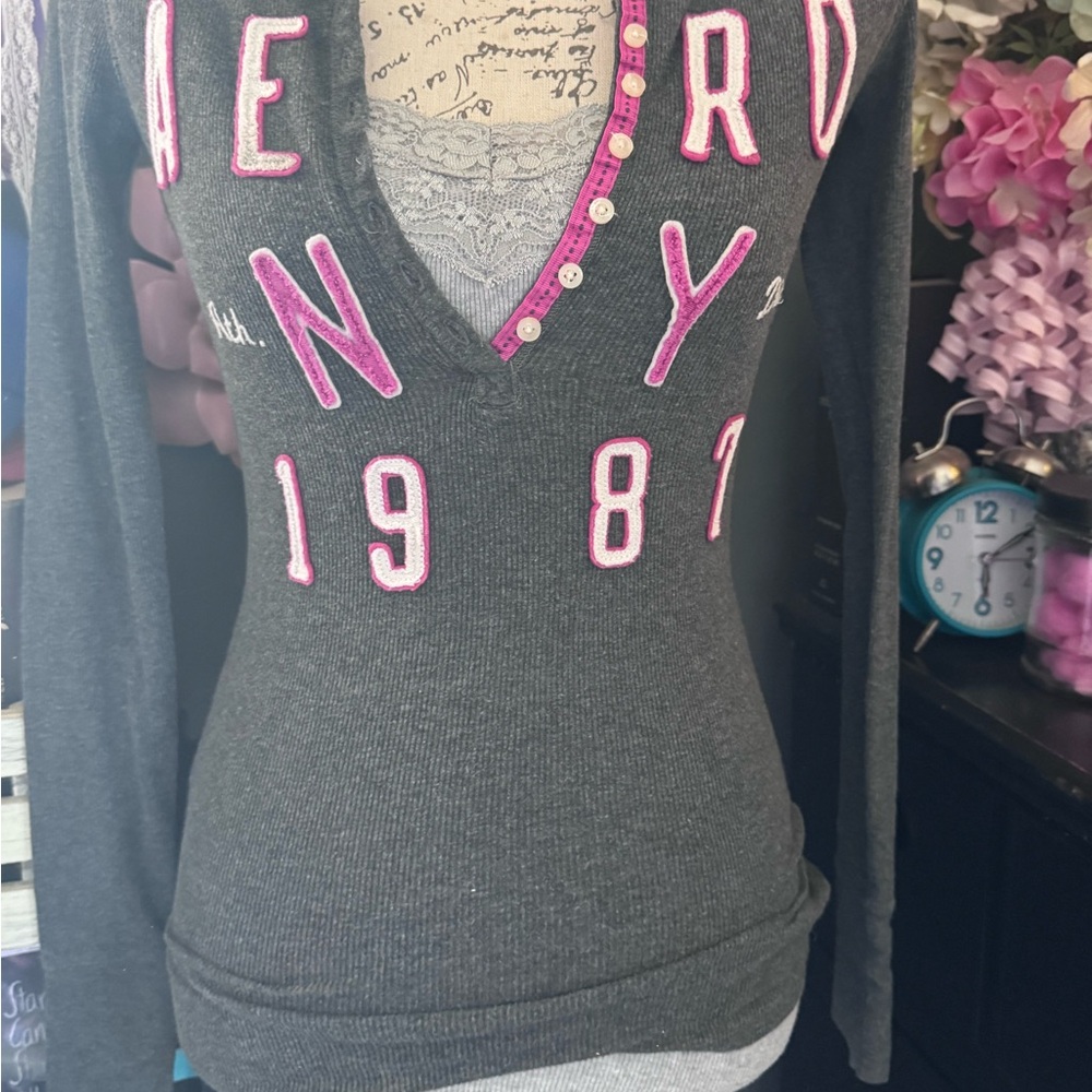 Aeropostale Dark Gray Hoodie with Pink Accents